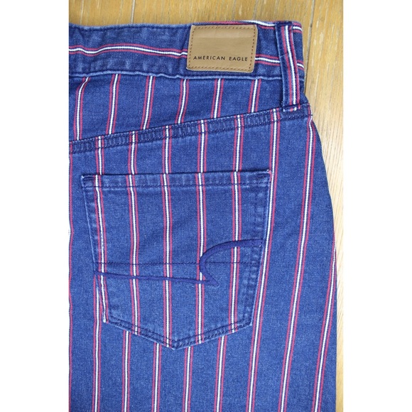 American Eagle NWT Denim Striped Frayed Hem Mini Skirt 8 - Picture 10 of 11